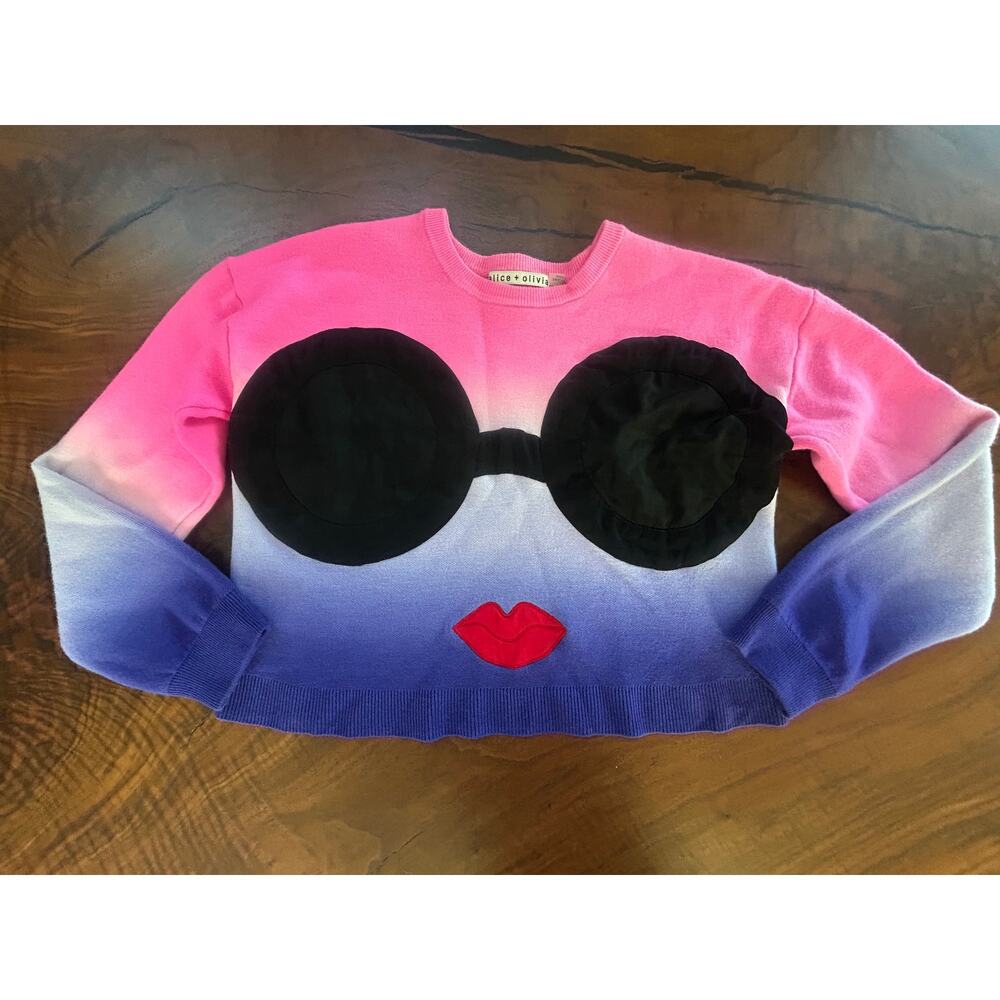 Alice + Olivia Rare Ombre Stace Face Wool Cropped Boxy Sweater XS Barbiecore